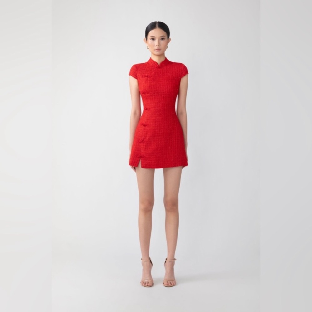 Sau Lee NATASHA TWEED MINI DRESS Red